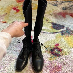 Tall boots material top leather bottom